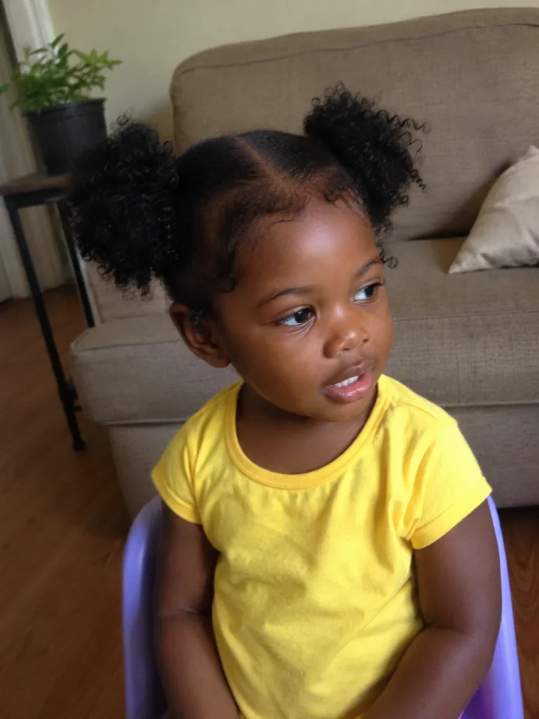 A beautifully styled toddler showing gentle transitioning textures from baby hair to coarser strands.
