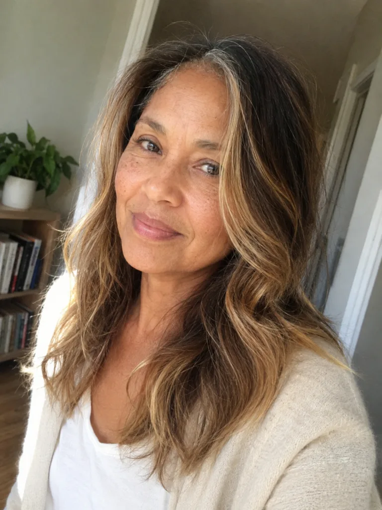 A headshot of a woman with medium-length layered silver-grey hair and a light, feathery fringe.