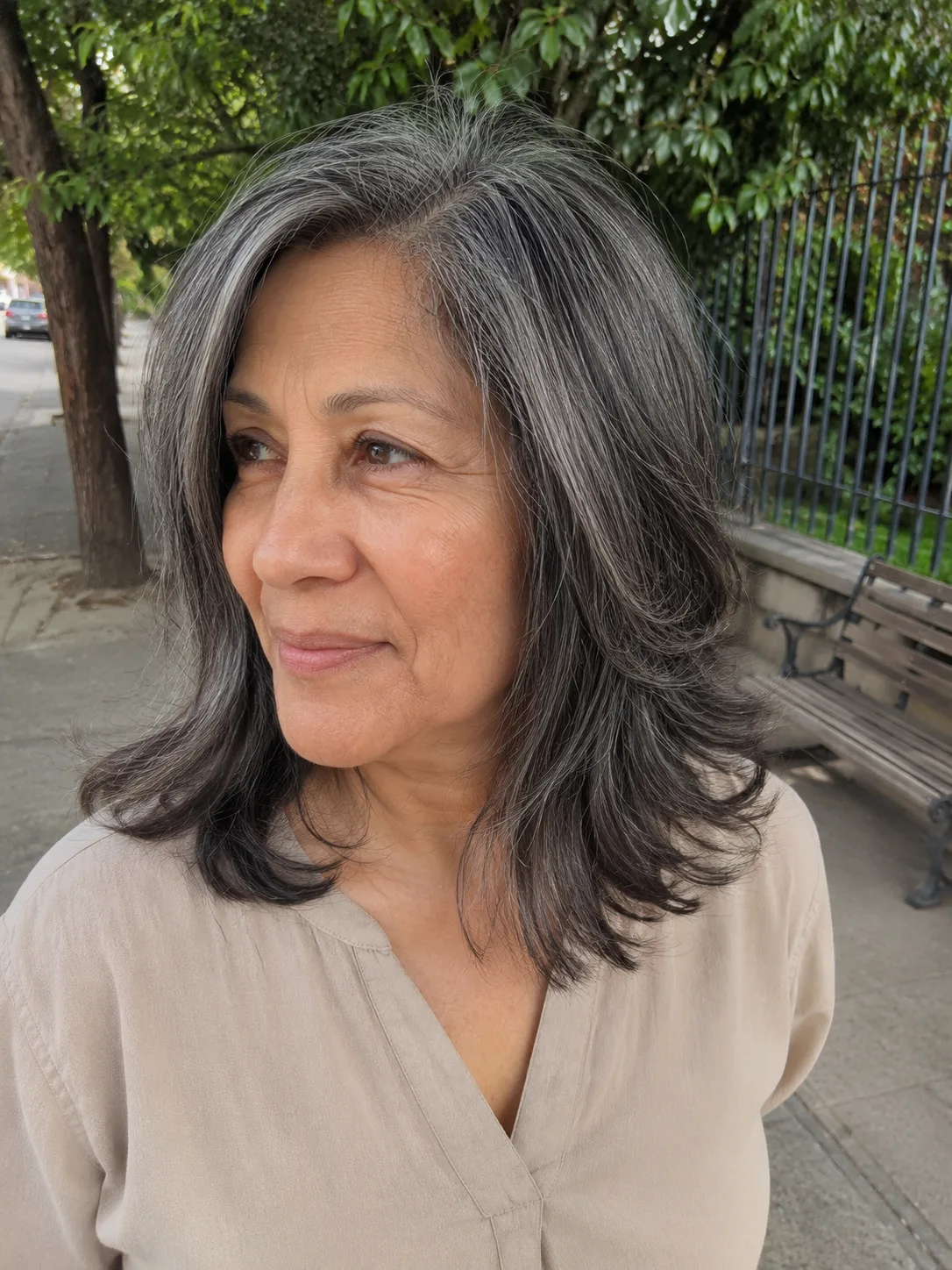 A modern and sophisticated hairstyle for older women showcasing healthy volume and structural balance.