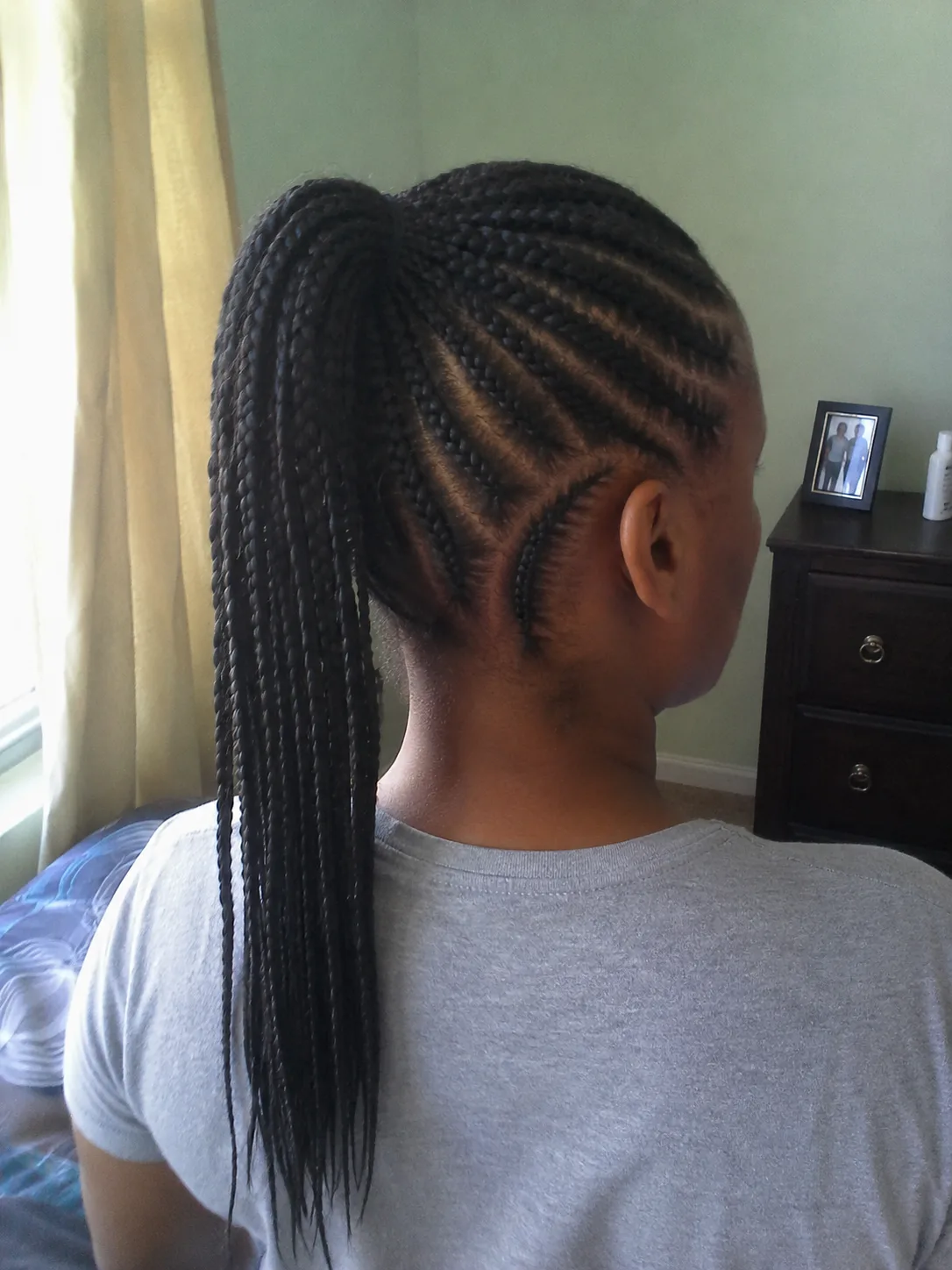 Before and after of stretching a tight braid to create a loose effortless volume look