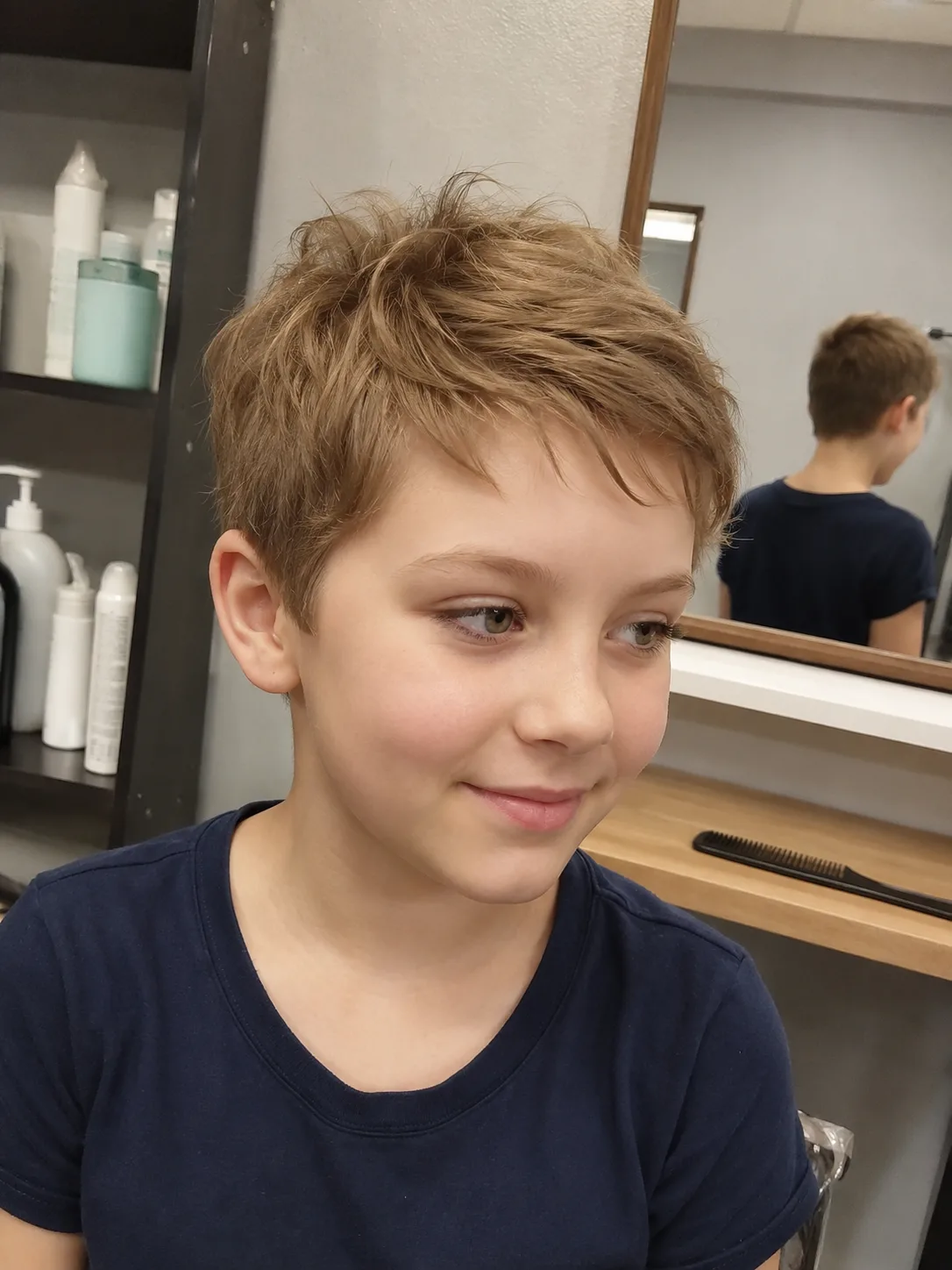Chin-length short haircut on a young girl showcasing natural hair movement