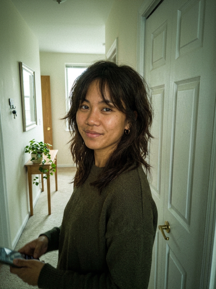 Model with long, classic polished waves showing healthy, well-cut hair.