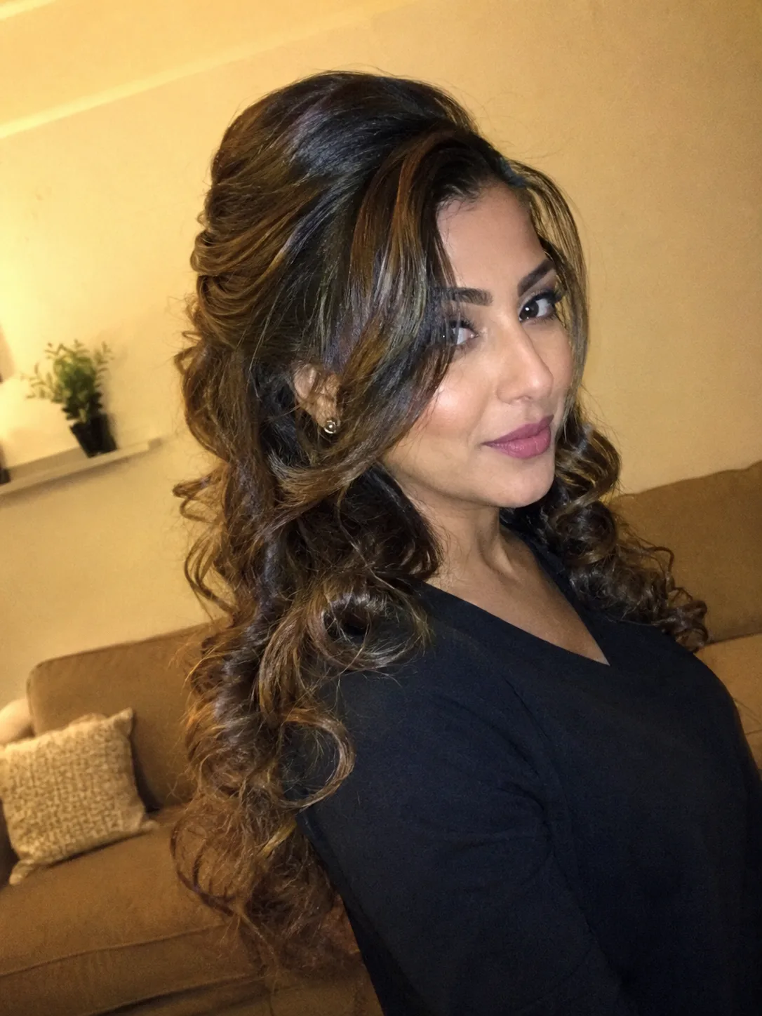 Refined partial updo configuration matching the visual depth of extra-long hair ends