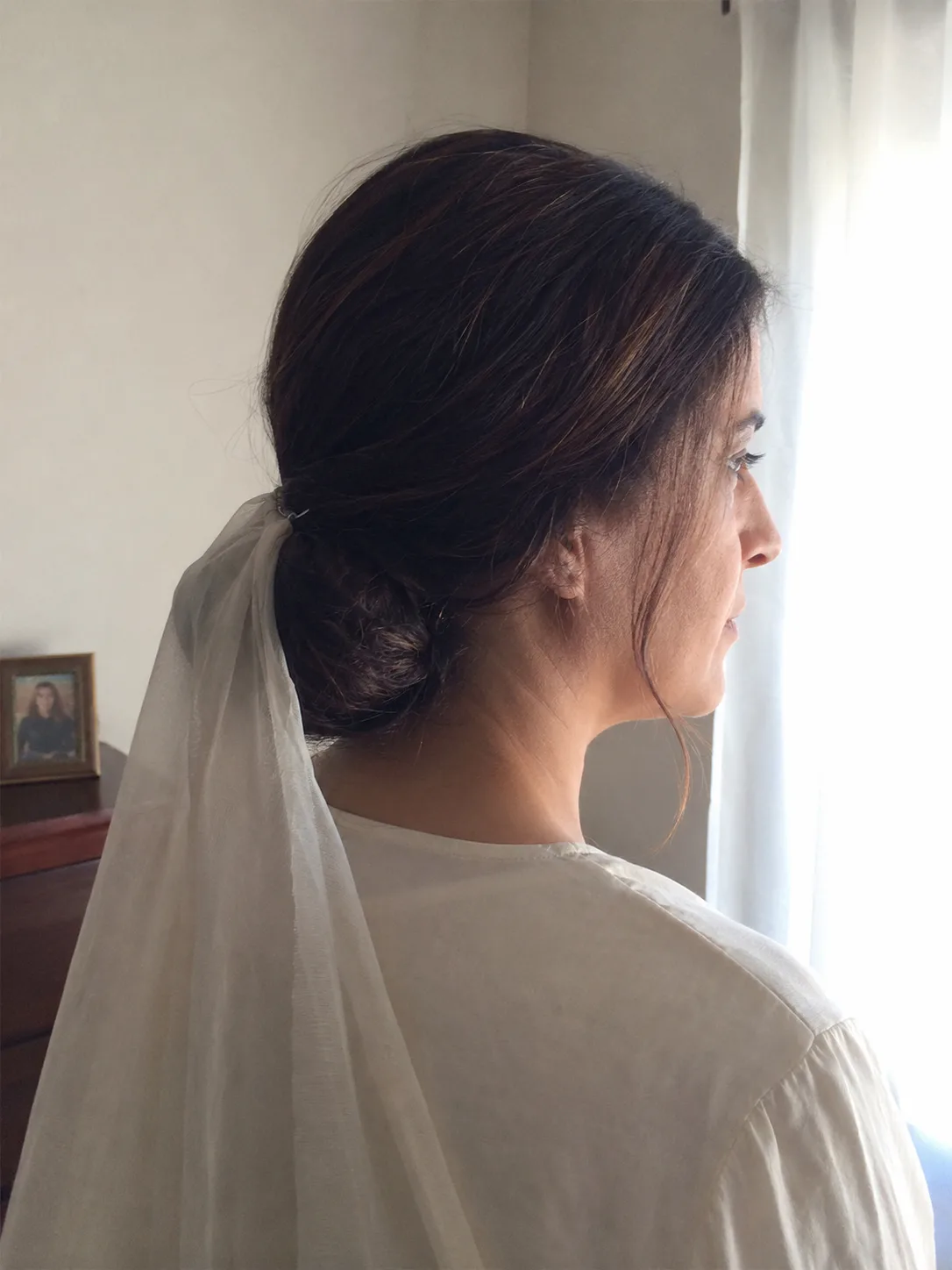 Side profile view of a middle ages braid setup showing proper placement on the crown