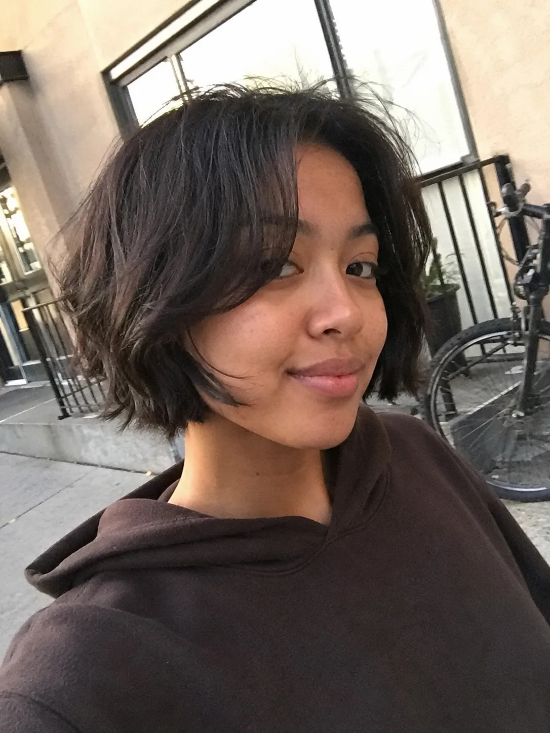 Soft short Korean style bob with side framing layers and natural everyday texture.