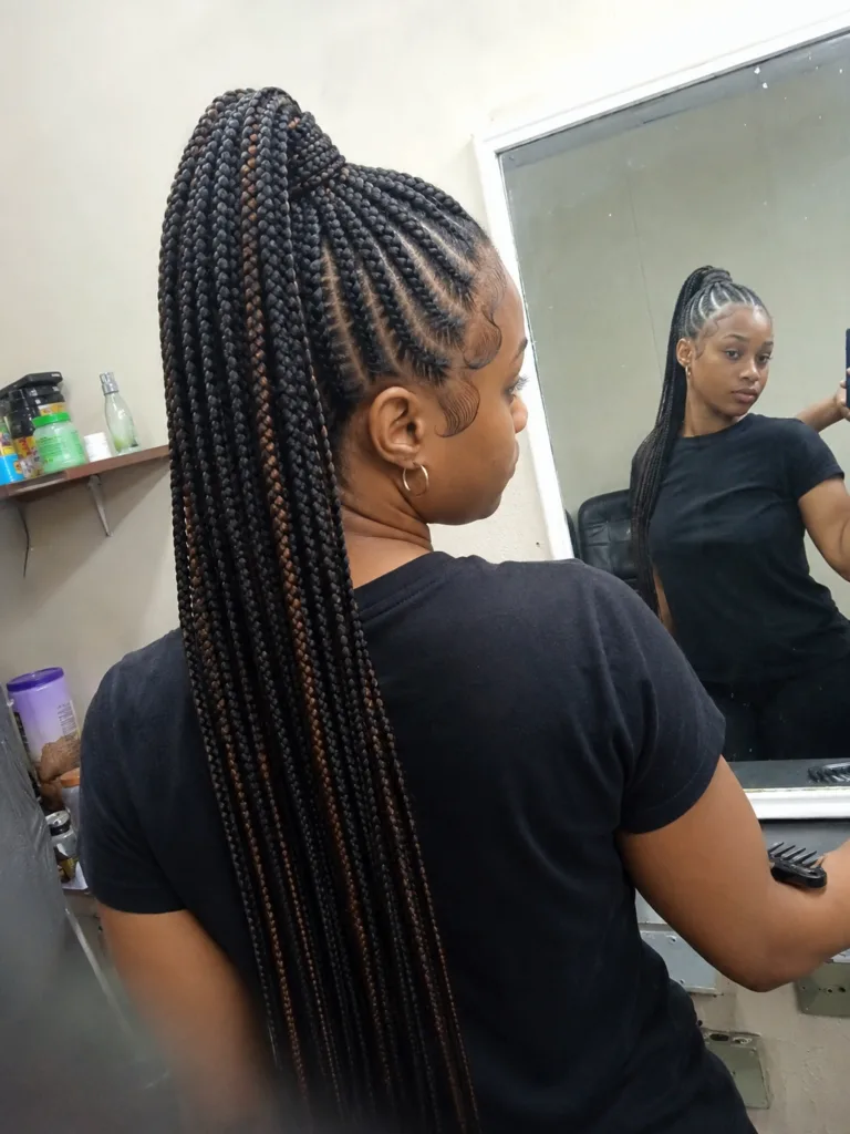 Three different hair textures styled into an identical polished high braided ponytail side-by-side comparison.