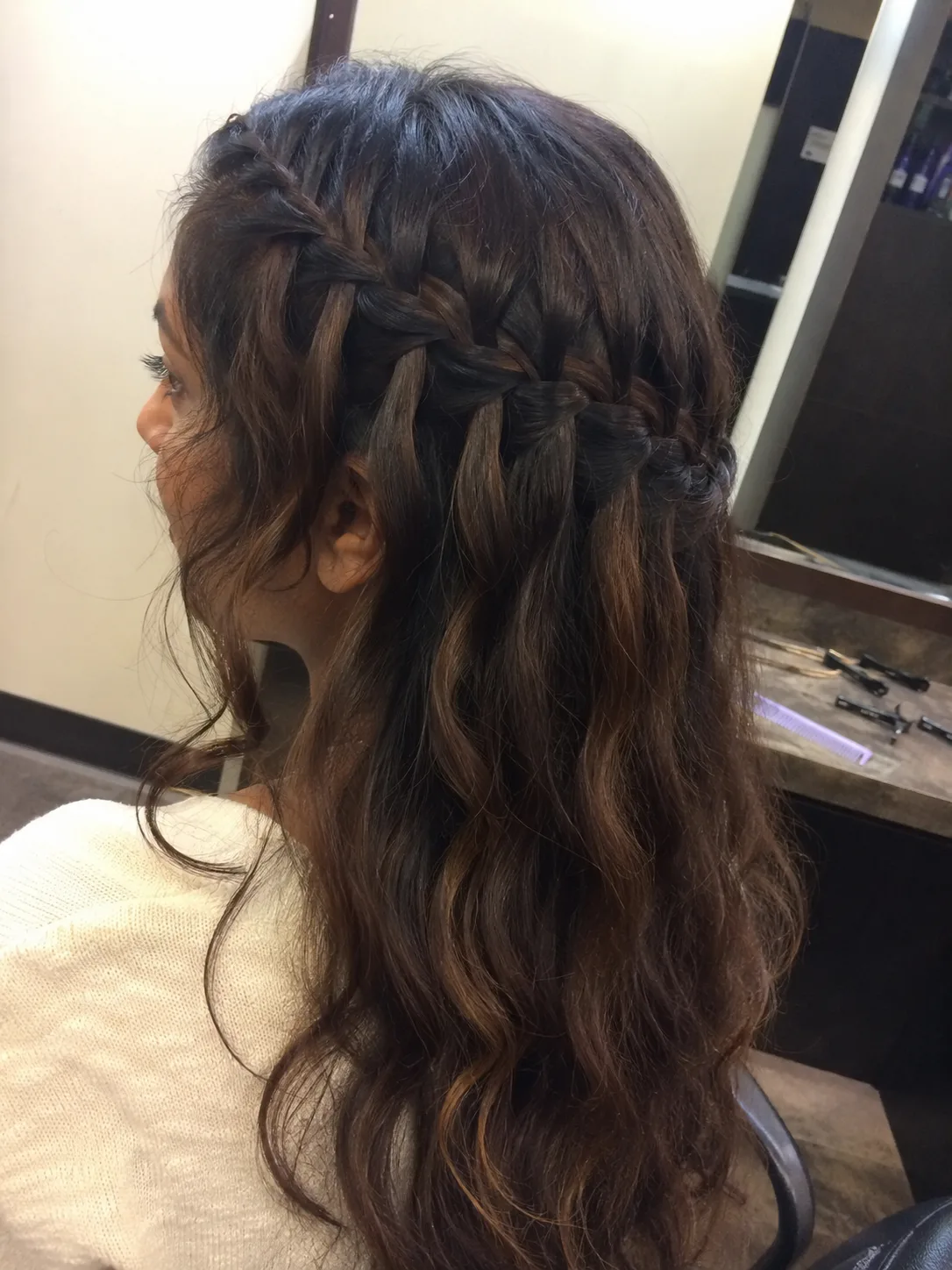 Tight Dutch braid style for Ren Faire with high woven tension for all day wear