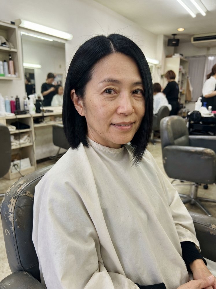 Black hairstyle with straight, smooth, sleek texture