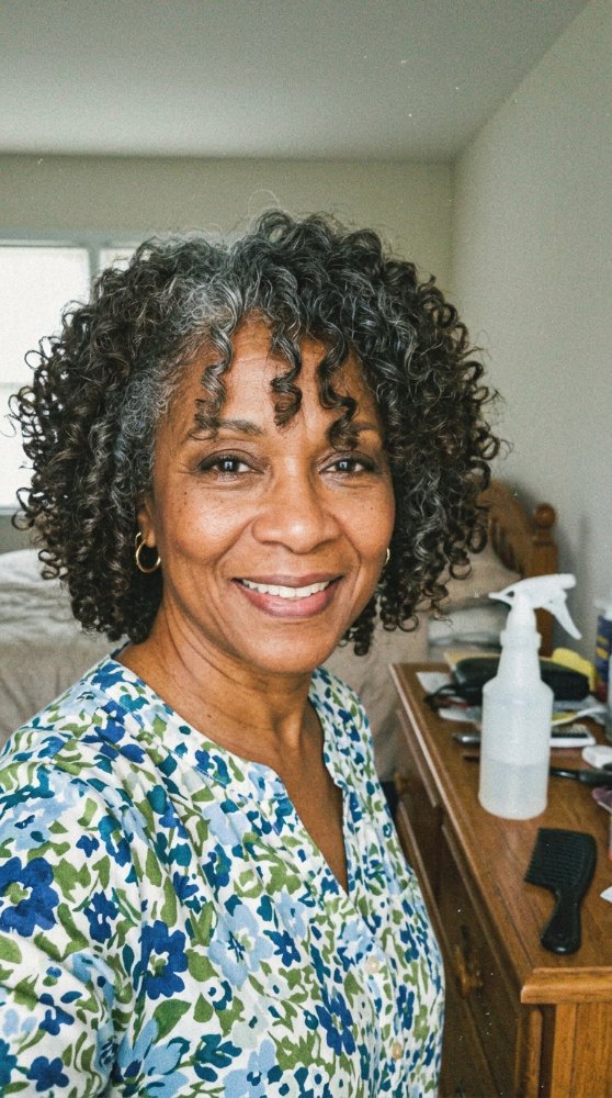 Dark Brown, Gray shoulder-length, straight, curly, natural