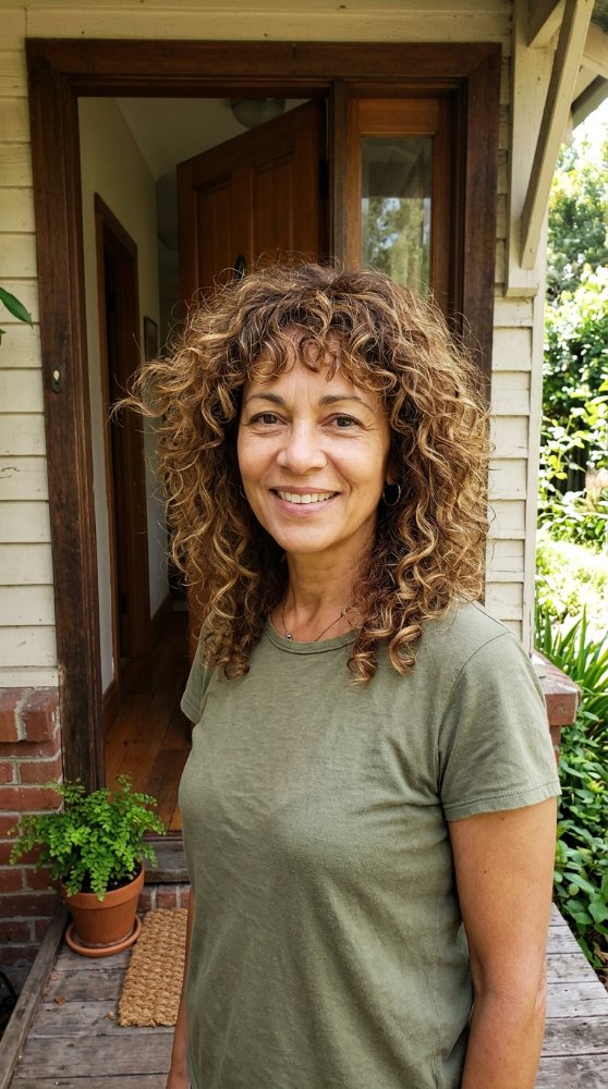 Medium Brown, Blonde shoulder-length, wavy, curly, thick