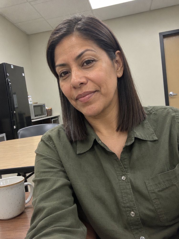 dark brown color falling just The hair is dark brown in color, falling just below the chin in length, with a straight texture and a blunt cut style. It appears to be a solid, one