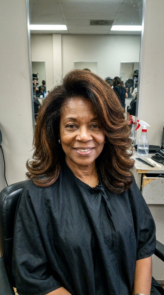 Dark Brown, Gray hair — layered cut, smooth, loose