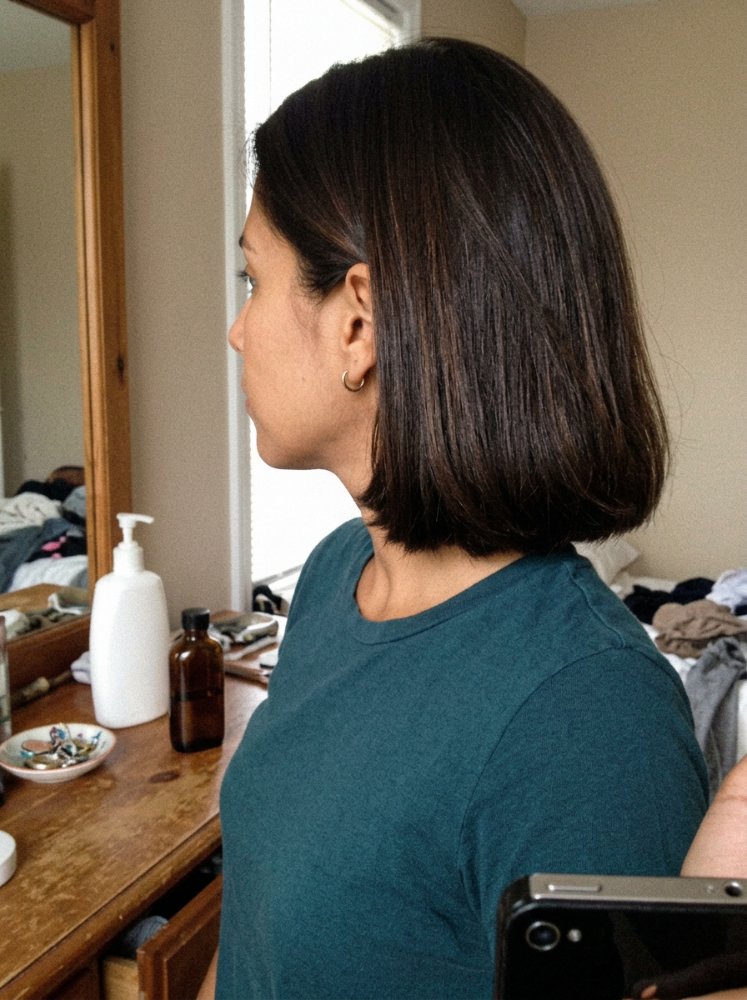 Dark Brown, Gray hairstyle with straight, smooth, sleek texture
