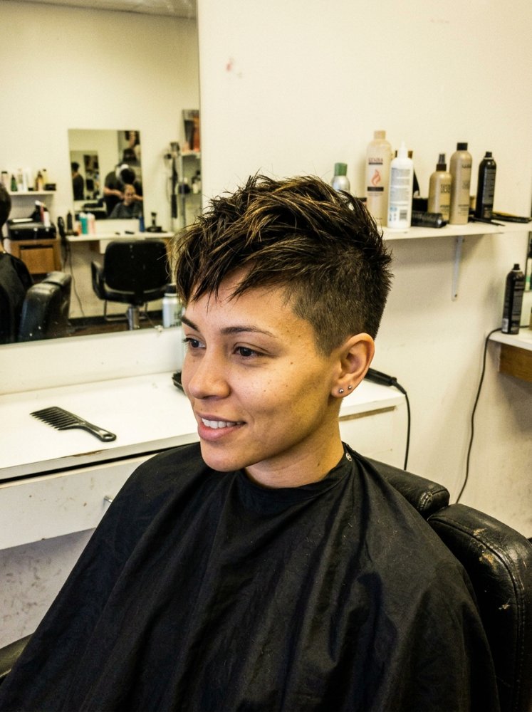 Dark Brown hairstyle with sleek, thick, messy texture.