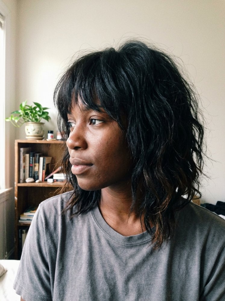 Dark Brown layered cut, choppy, wavy