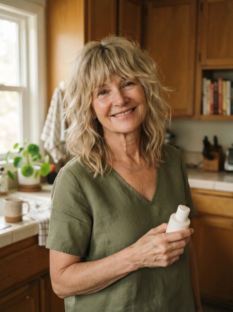 Light Blonde, Gray hairstyle with wavy, loose texture