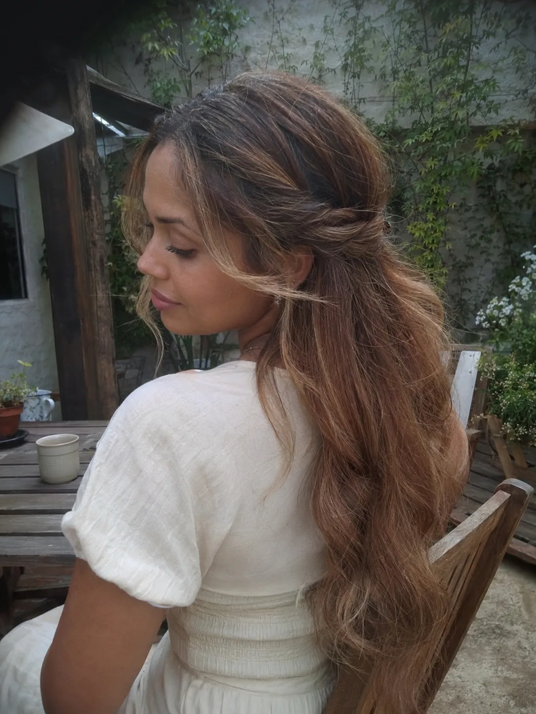 long half up hair with soft grown out layers