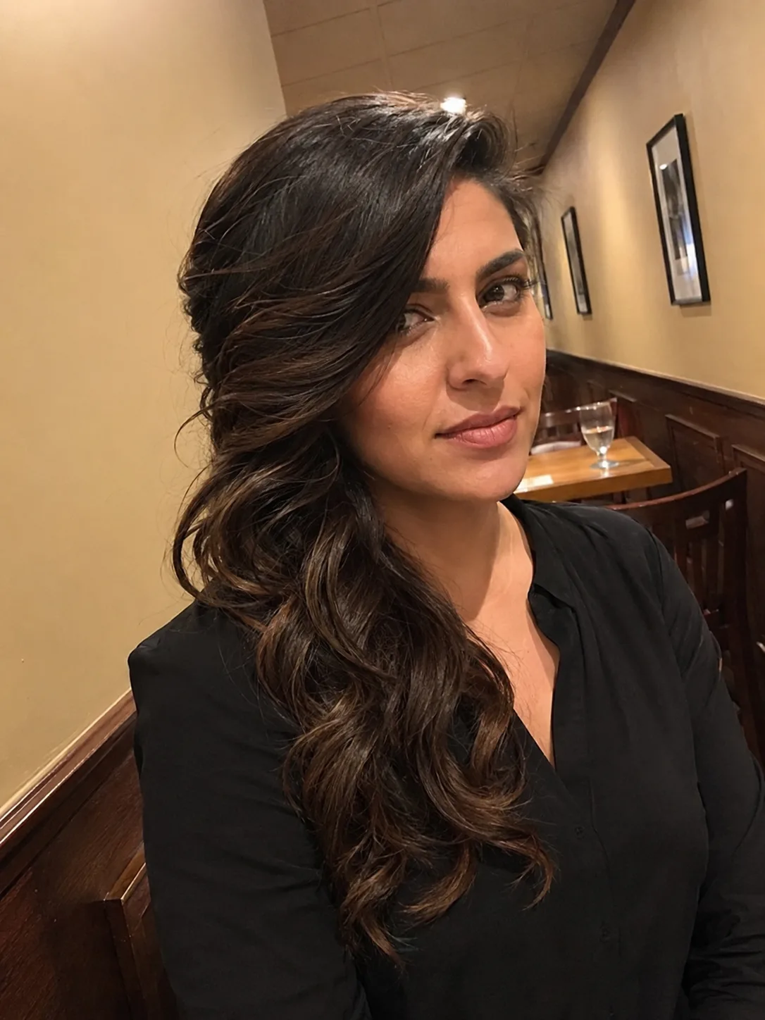 long side swept layered hair with face framing shape