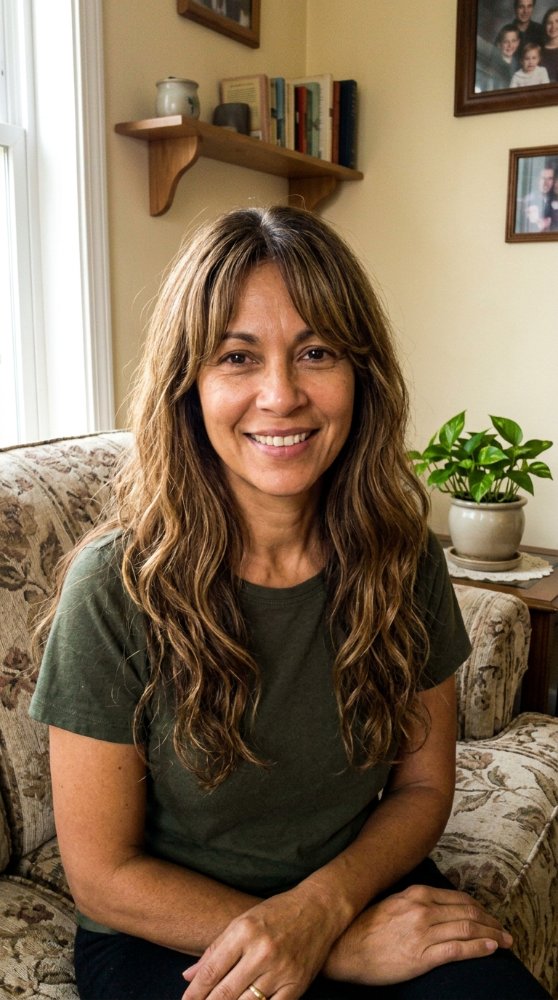 Brown long, wavy, natural, loose