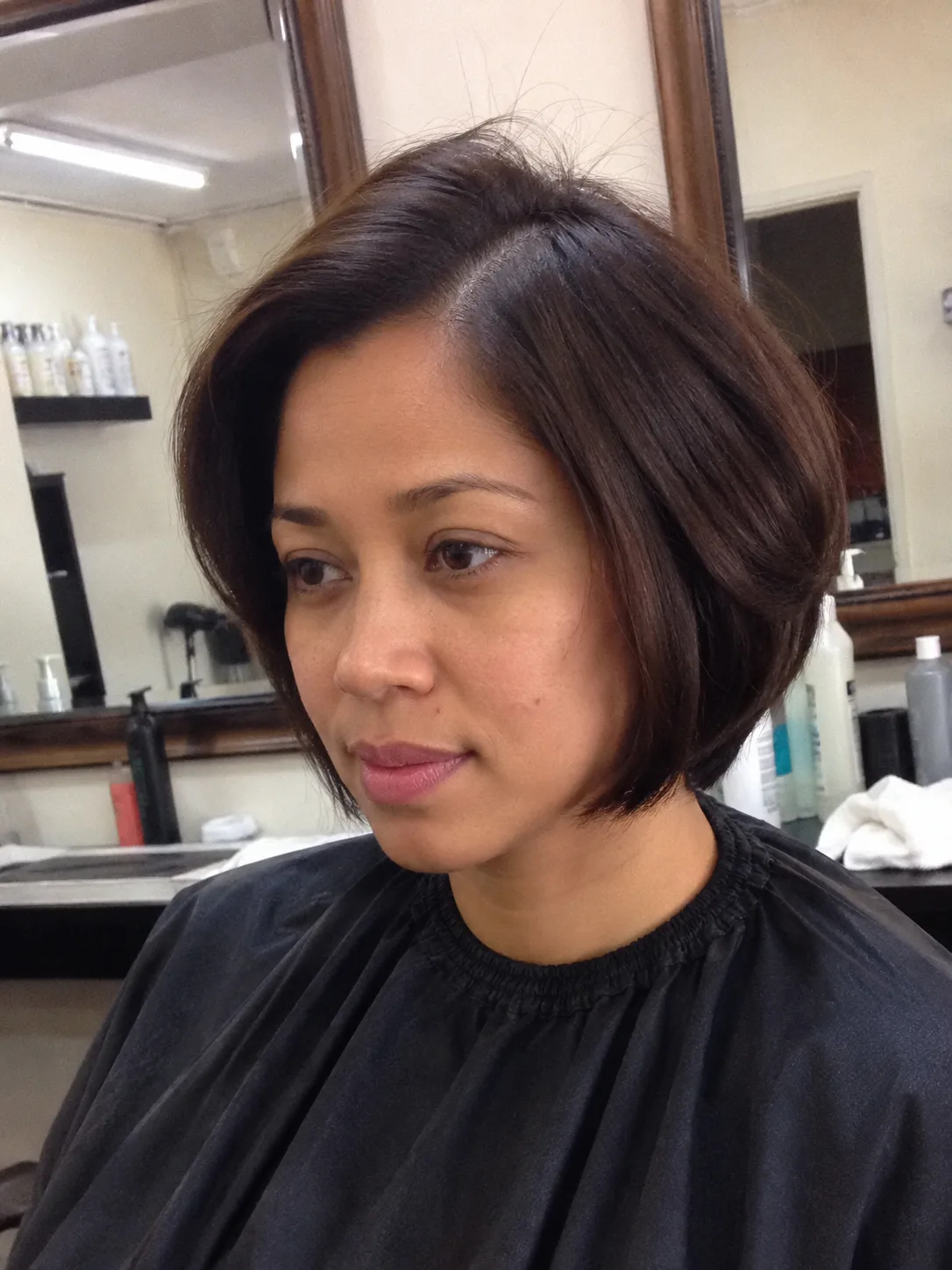 short layered Korean bob showing clean shape and maintenance length