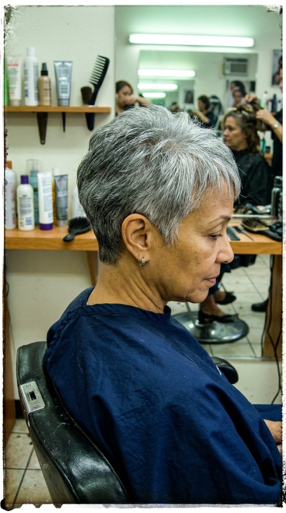 Gray layered cut hairstyle