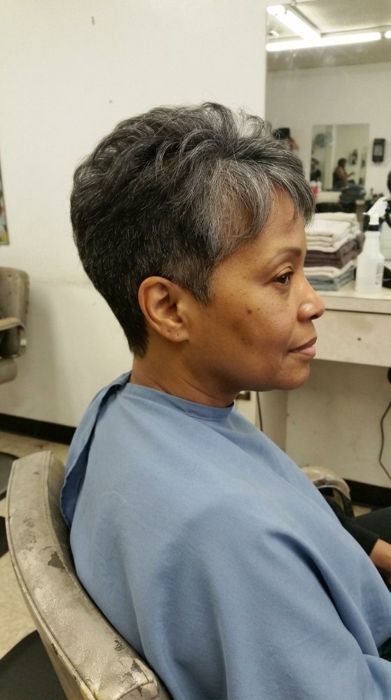 Dark Brown, Gray hair — short, layered cut, textured