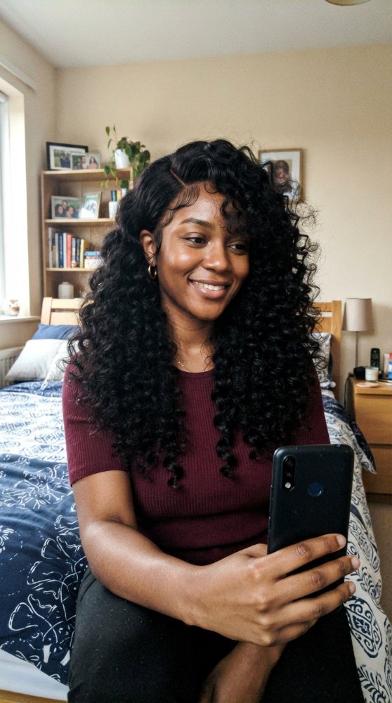 dark brown with a rich, deep color and a curly texture